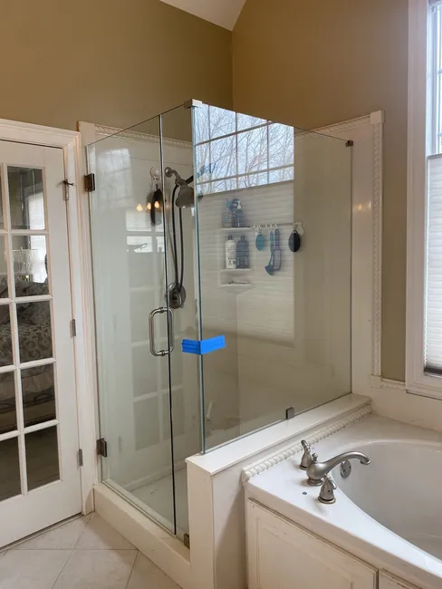 3 Panel Frameless Glass Shower Enclosure with Brushed Nickel Hinges and Handle