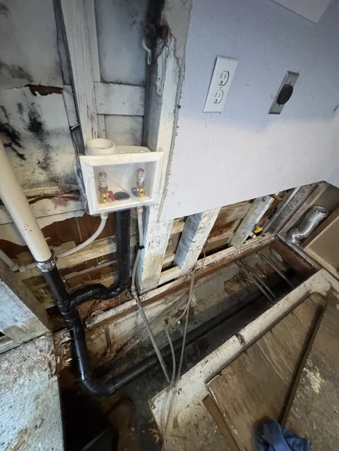Remove & Replace Laundry Valve Box And Drain Line Up To Main.