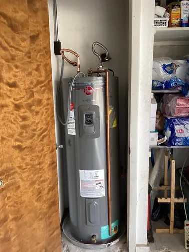 photo at Kerrville, TX on Jan 28, 2026: Experiencing a lack of hot water, we promptly investigated the Rheem electric water heater located photo at Kerrville, TX on Jan 28, 2026: Experiencing a lack of hot water, we promptly investigated the Rheem electric water heater located