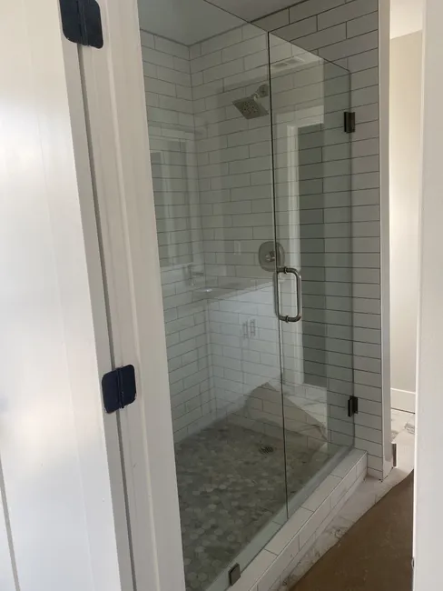 2 Panel Frameless Glass Shower with Brushed Nickel Hinges and Handle