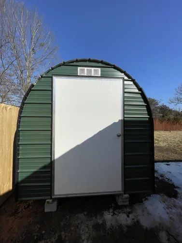 photo at Longview, TX on Jan 30, 2026: 8x14 Storage building with solid floor, 4' wide swing door, 2x3 sliding glass window in back wallH
