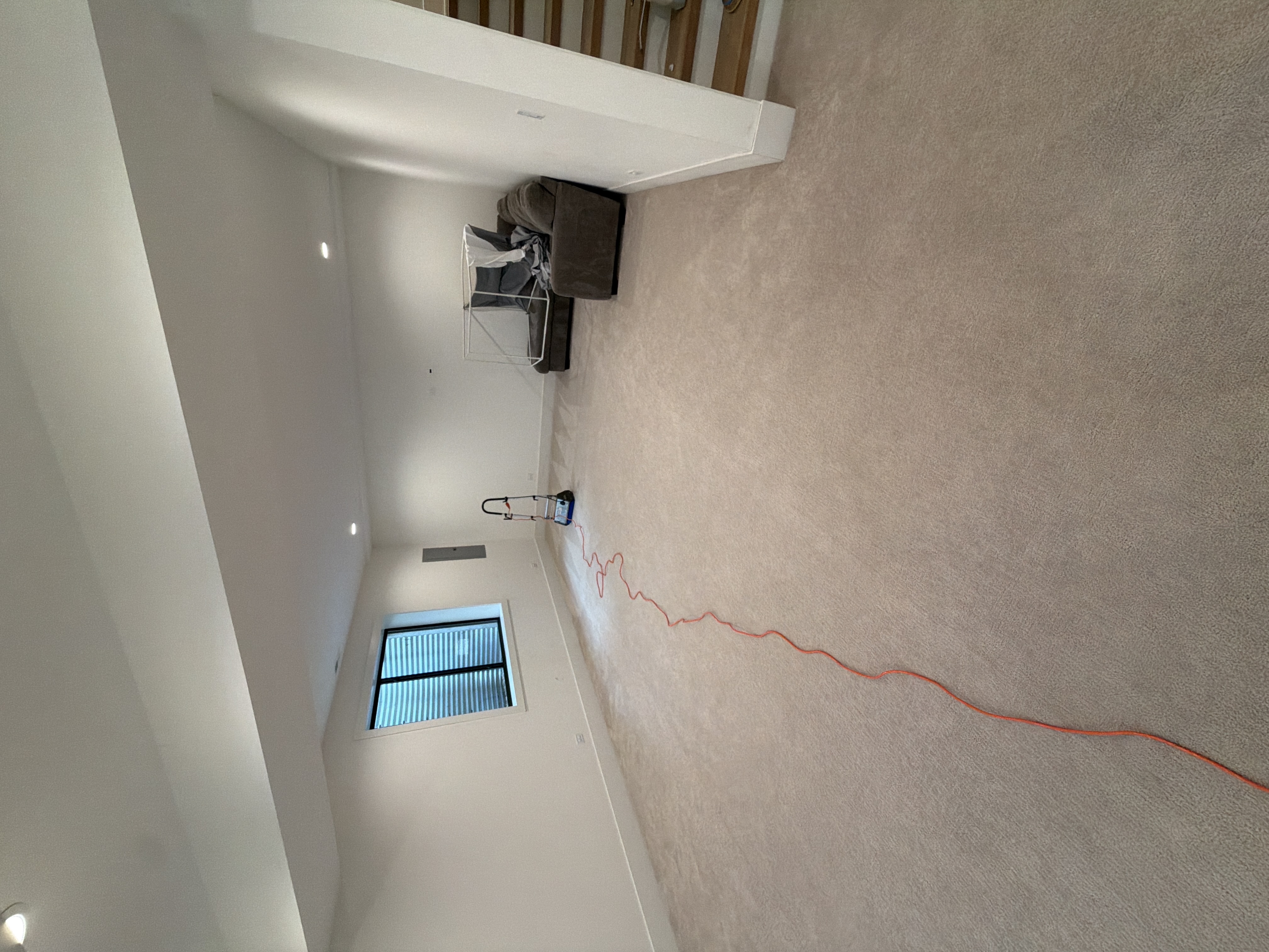 Carpet cleaning equipment set up in a living room during a job in Elmhurst, Illinois