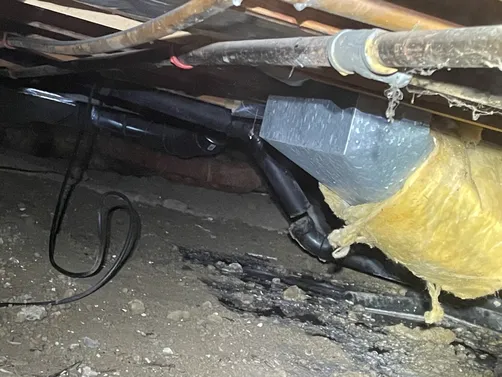 photo at Martinez, CA on Apr 17, 2026: A cracked drain pipe beneath the house was identified, leading us to assess the damage thoroughly. 