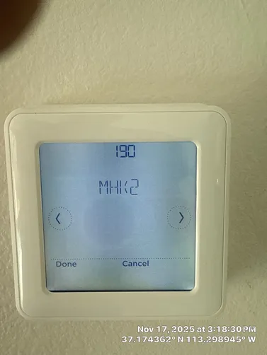 photo at Hurricane, UT on Nov 17, 2025: A malfunctioning remote controller on the heating system prompted our visit to Hurricane. We evalua