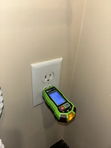 Troubleshot upstairs bathroom receptacles losing power.
