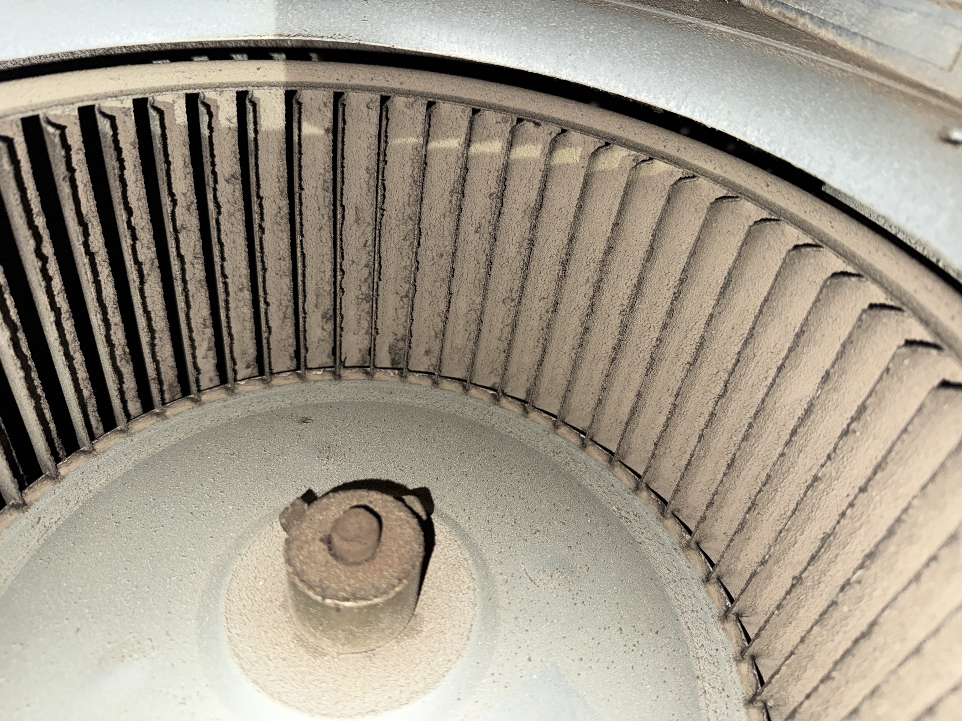 Dirty blower wheel found during an AC tune-up in Roseville, CA