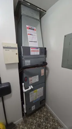 Upgraded an outdated air handler and AC with a high-efficiency heat pump and smart thermostat for optimal comfort and savings.