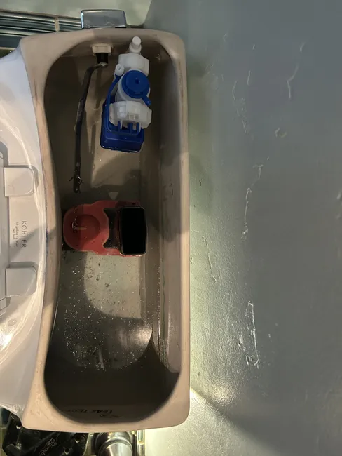 A hissing sound from the toilet led to a full tank rebuild on a two-piece Kohler model, restoring efficiency and peace.