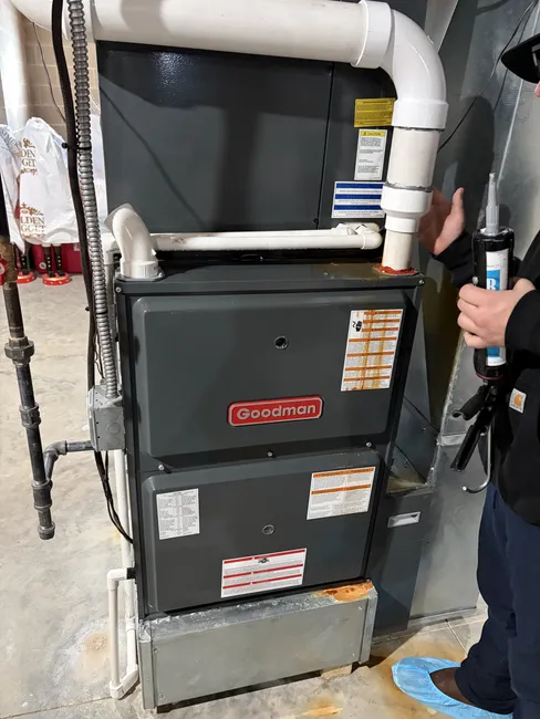 During our routine HVAC maintenance, we identified and plugged a leaking condensate line, ensuring homeowners stay dry and systems run efficiently.