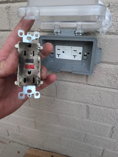 Replaced front door GFCI receptacle after home was power washed.
