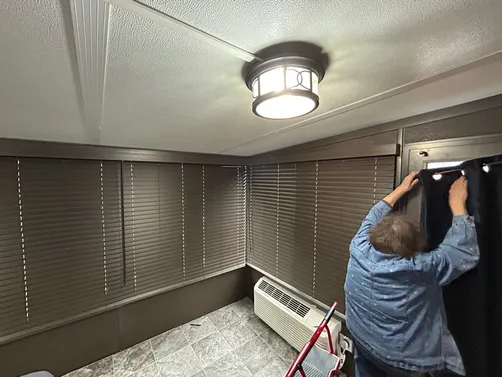 photo at BALLWIN, MO on Oct 28, 2025: A request for new window treatments involved the installation of 2-inch horizontal faux wood blinds