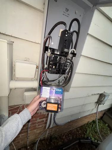 Siemens 65kA Surge Protector install! Between the 2 panels, one exterior beside the meter & one inside, we installed the new surge protector as close to incoming utility power as possible to allow the surge protector to be as effective as possible in the case…