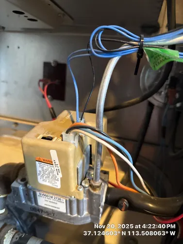 photo at Washington, UT on Nov 20, 2025: A heating system was not functioning, with fans operational but no flame present. We quickly identi