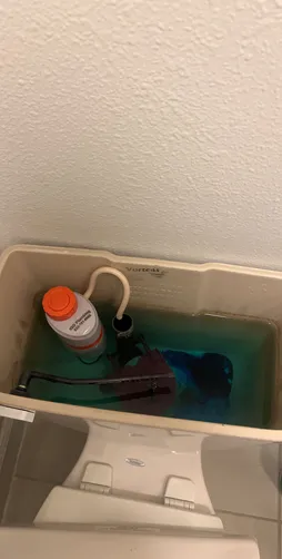 photo at Houston, TX on Oct 31, 2025: The toilet in the second-floor guest bathroom was continuously running water, which indicated a fau