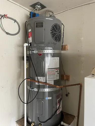 photo at Benicia, CA on Dec 10, 2025: Inefficiency in water heating necessitated the installation of a 65-gallon hybrid heat pump water h