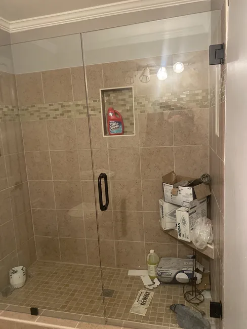 3 Panel and 2 Panel Frameless Glass Showers with Matte Black Hardware