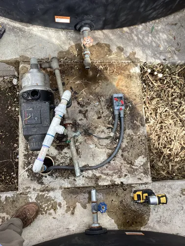 photo at Harper, TX on Feb 21, 2026: A failing and leaking booster pump compromised the rainwater system supplying the garden. We replac photo at Harper, TX on Feb 21, 2026: A failing and leaking booster pump compromised the rainwater system supplying the garden. We replac