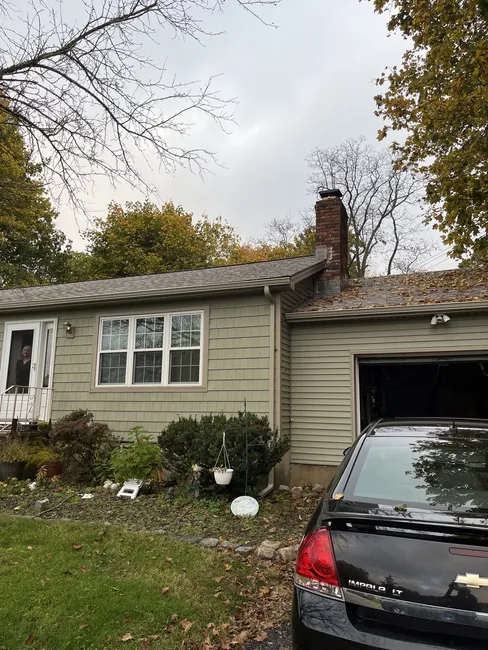 New 4 inch gutters pebble clay with asphalt shingle hi KO Biscayne 22 squares lead chimney flashing