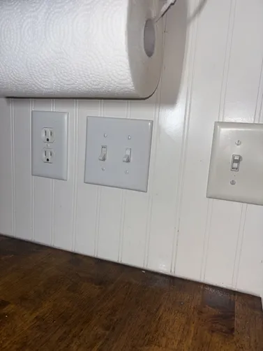 Troubleshot garbage disposal not working, installed a new single-pole toggle switch & a new 2-gang cover plate. Installed a new duplex outlet on the 2nd floor.
