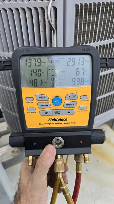 We quickly identified and repaired an active leak, restoring cooling efficiency with R410.