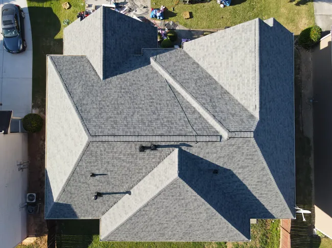 Eagleview Photos showing the work in progress at the roof build in Buford.