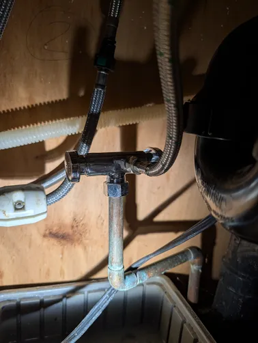 photo at Martinez, CA on Mar 24, 2026: A malfunctioning dual angle stop under the kitchen sink was causing issues for the homeowner. We re