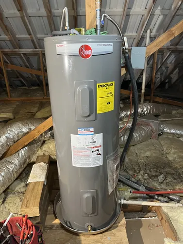 photo at Fredericksburg, TX on Apr 02, 2026: The severe leak from a 50-gallon electric water heater in the attic required urgent attention. We r photo at Fredericksburg, TX on Apr 02, 2026: The severe leak from a 50-gallon electric water heater in the attic required urgent attention. We r