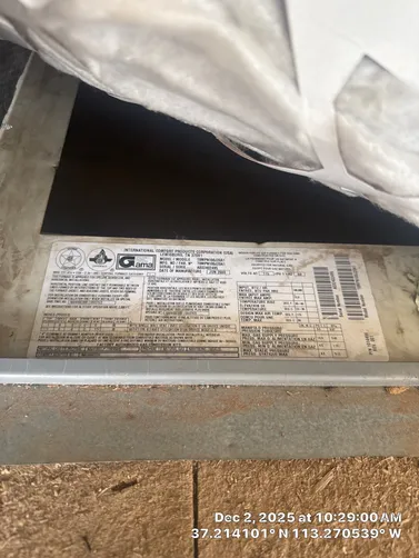 photo at La Verkin, UT on Dec 02, 2025: A malfunctioning heater prompted our visit to La Verkin. We inspected the system to determine the c