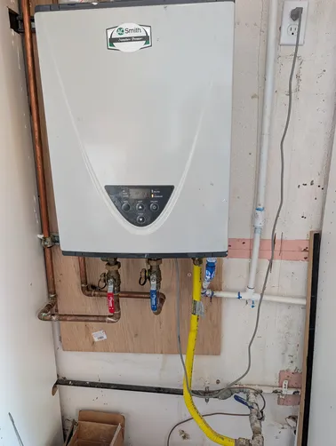 photo at Pleasant Hill, CA on Apr 07, 2026: The installation of a tankless water heater previously executed by another plumbing company did not