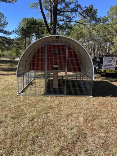 photo at Kennard, TX on Dec 15, 2025: 10x12 chicken coop in rustic redMade with an all welded steel frame, solid loft area with roosting