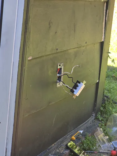 Replaced a receptacle box that had sunken into the wall and was just hanging in there.