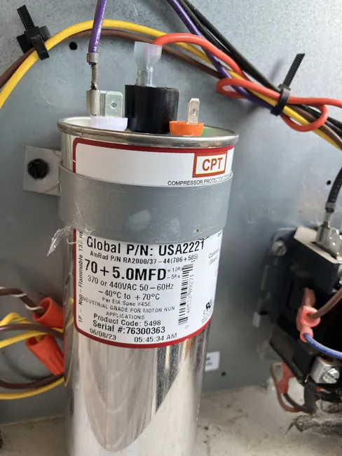 Replaced a failing dual capacitor in the HVAC system, boosting efficiency and comfort for a Leander home.