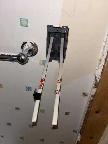 New rough in for master bathroom - we installed a new single pole switch and ran a new switch leg for future vanity lights, removed old lighting & wiring, also relocated wiring for a future TV. Installed a new 15A square D QO AGCI/GFCI breaker.