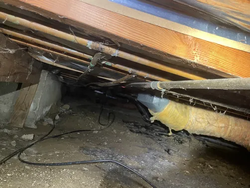 photo at Martinez, CA on Apr 17, 2026: A cracked drain pipe beneath the house was identified, leading us to assess the damage thoroughly. 