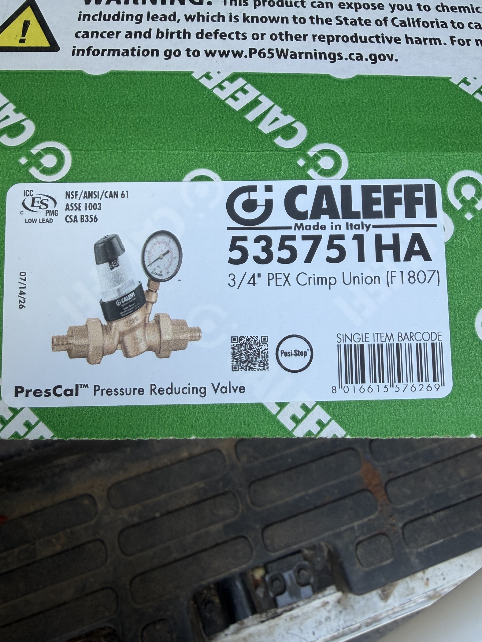 New pressure reducing valve installed on a home water line