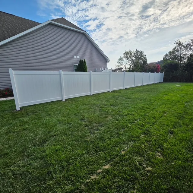 Installed a 6'x80' white vinyl privacy fence, enhancing outdoor privacy and elevating the home's aesthetics.