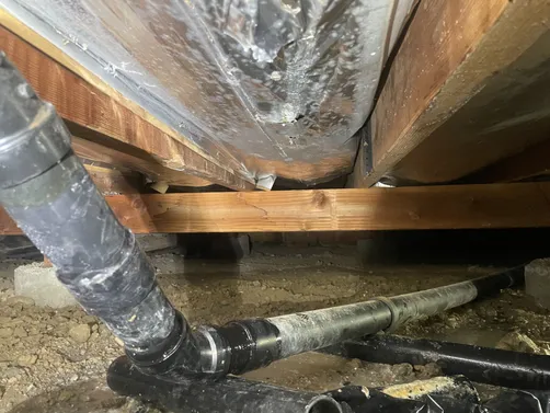photo at Martinez, CA on Apr 17, 2026: A cracked drain pipe beneath the house was identified, leading us to assess the damage thoroughly. 
