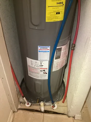 photo at Ingram, TX on Mar 14, 2026: A leaking 50-gallon electric water heater was disrupting the household routine after the customer h photo at Ingram, TX on Mar 14, 2026: A leaking 50-gallon electric water heater was disrupting the household routine after the customer h