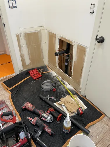 photo at Alamo, CA on May 06, 2026: To enable the installation of a new vanity, we expertly relocated the hot and cold water lines to a
