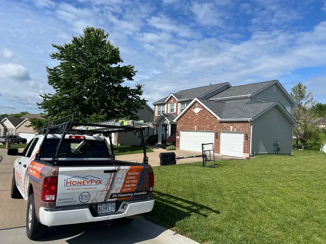 Old age had taken a toll on this Dardenne Prairie home. We replaced the roof with a durable GAF Timberline HDZ in pewter gray, enhancing both longevity and curb appeal.