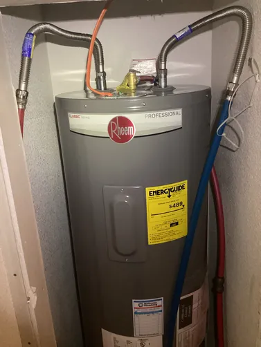 photo at Ingram, TX on Mar 14, 2026: A leaking 50-gallon electric water heater was disrupting the household routine after the customer h photo at Ingram, TX on Mar 14, 2026: A leaking 50-gallon electric water heater was disrupting the household routine after the customer h