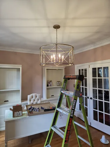 Install small chandelier light fixture and dimmer switch.