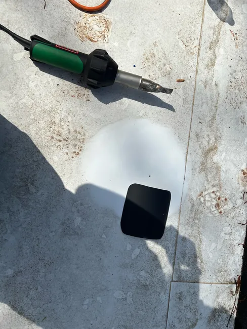 Another contractor found themselves needing a roofing specialist to make repairs to a flat membrane roof after one of the employees accidentally drilled a hole in it. After speaking with a supervisor on the phone, we were able to identify the TPO membrane and bring everything that we needed to make the repairs.